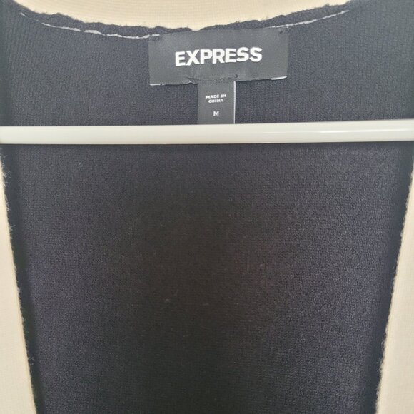 EXPRESS Tipped Shoulder Novelty Button Pocket Cardigan in Black/Cream Size M - Picture 5 of 6